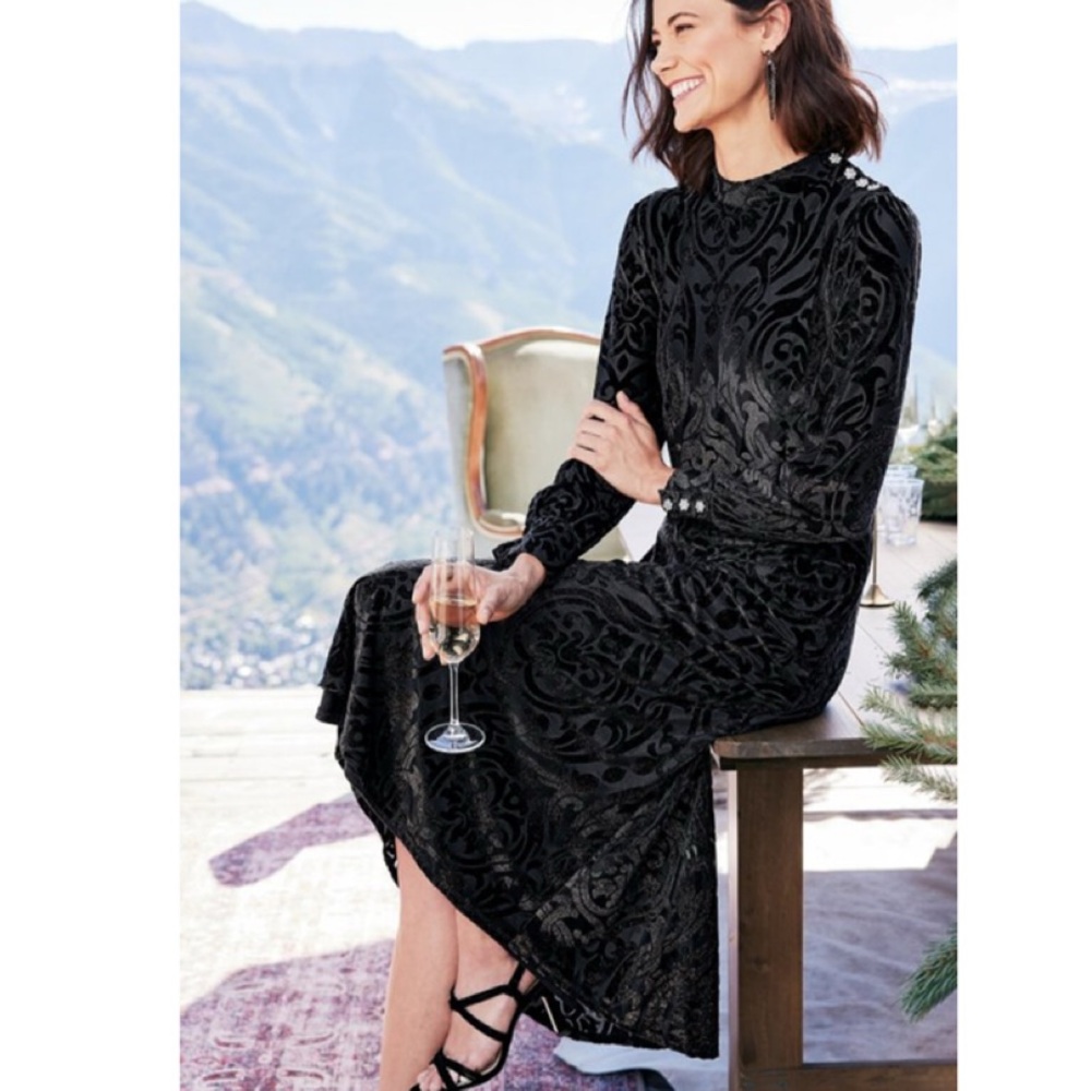$170 NWT Soft Surroundings HADLEY Black Abstract Velvet Dress - Size 16 - Picture 6 of 14